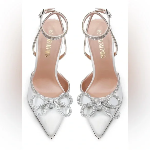 Dream Pairs White Sparkly Bow Heels - Size 9 - NWT 🤍😍 - Picture 3 of 8